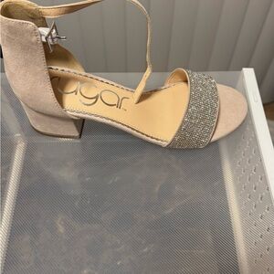 Sugar Beige and Silver Block Heel Sandals